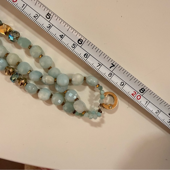 Estate aquamarine gemstone mermaidcore Gold plated Triple Strand bracelet - Picture 7 of 13